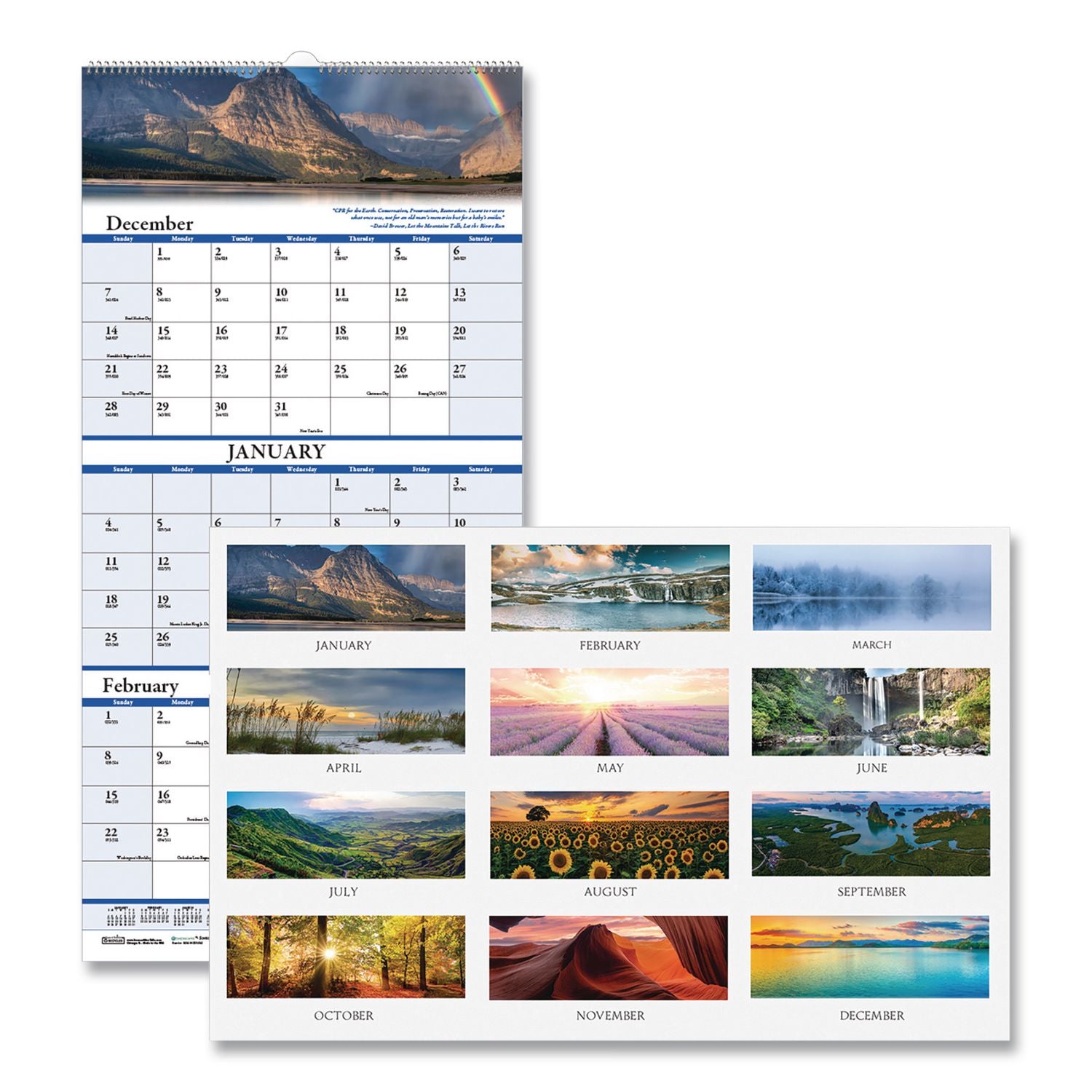 Earthscapes Recycled 3-Month Vertical Wall Calendar, Scenic Photography, 8 x 17, White Sheets, 14-Month (Dec-Jan): 2023-2025