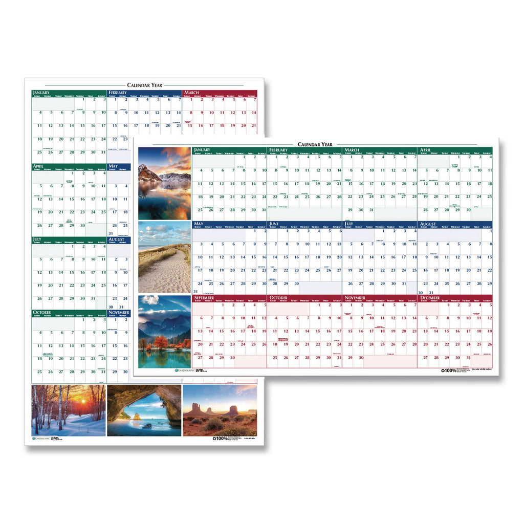 Earthscapes Recycled Reversible/Erasable Yearly Wall Calendar, Nature Photos, 24 x 37, White Sheets, 12-Month (Jan-Dec): 2024