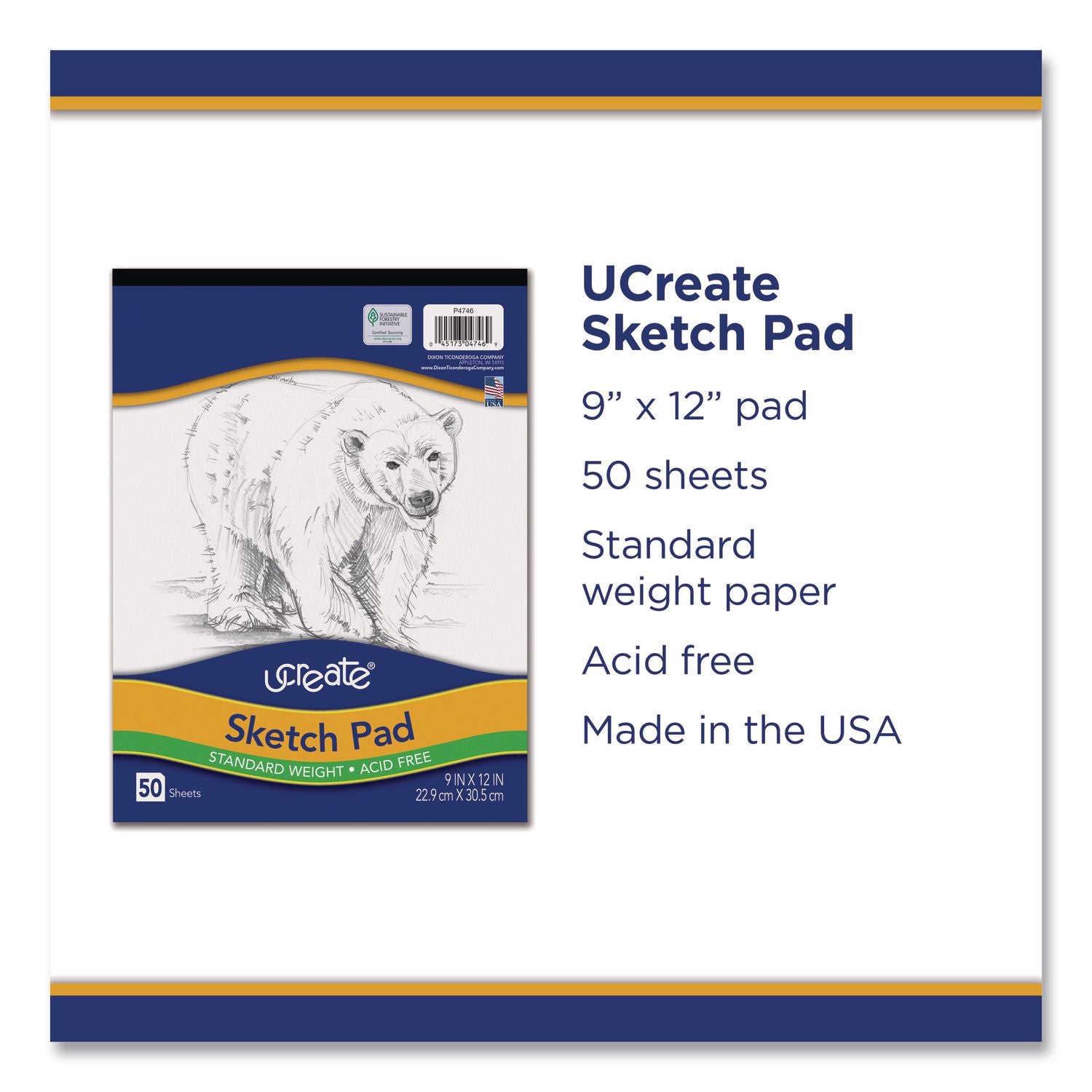Art1st Sketch Pad, Unruled, 50 White 9 x 12 Sheets