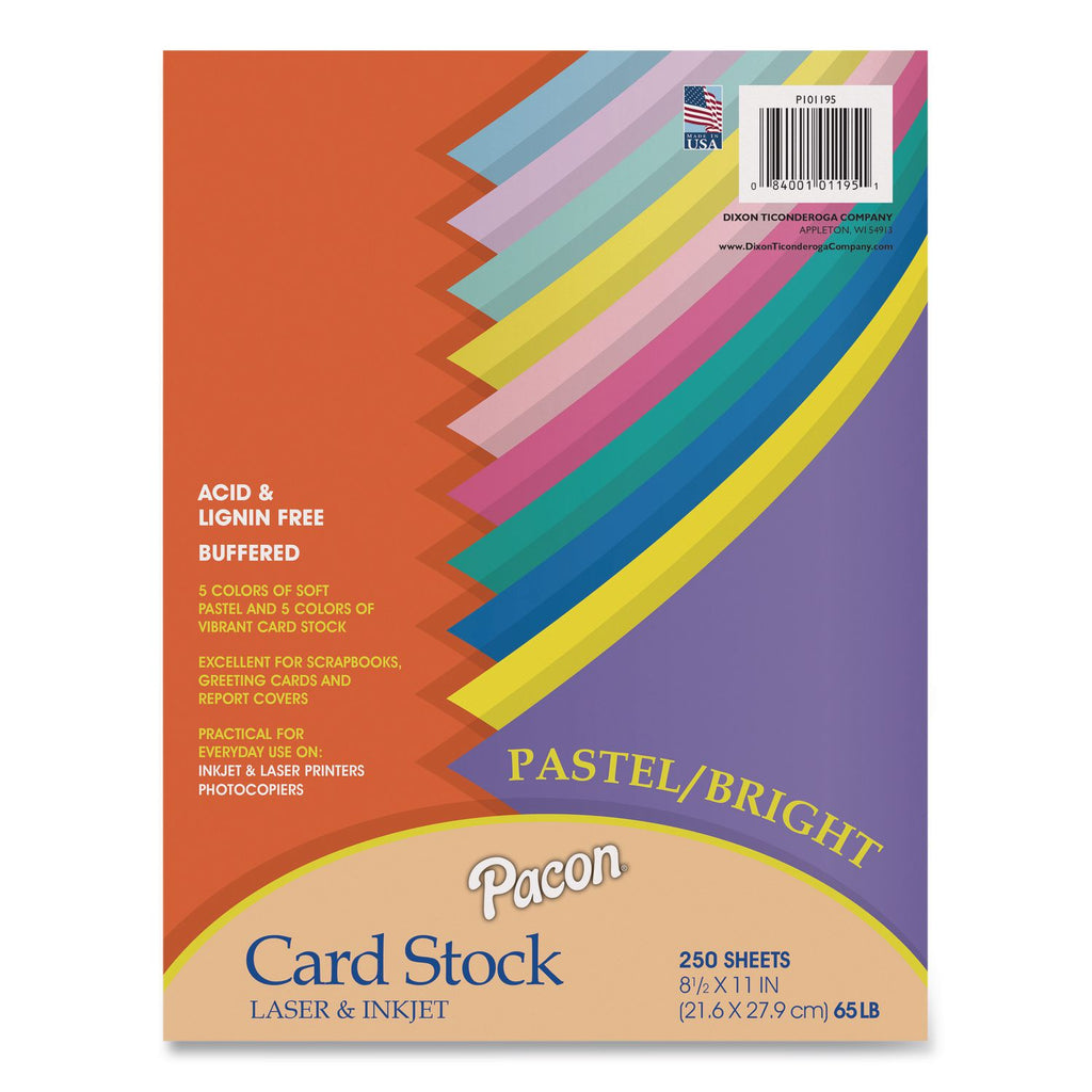 Array Card Stock, 65 lb Cover Weight, 8.5 x 11, Assorted, 250/Pack