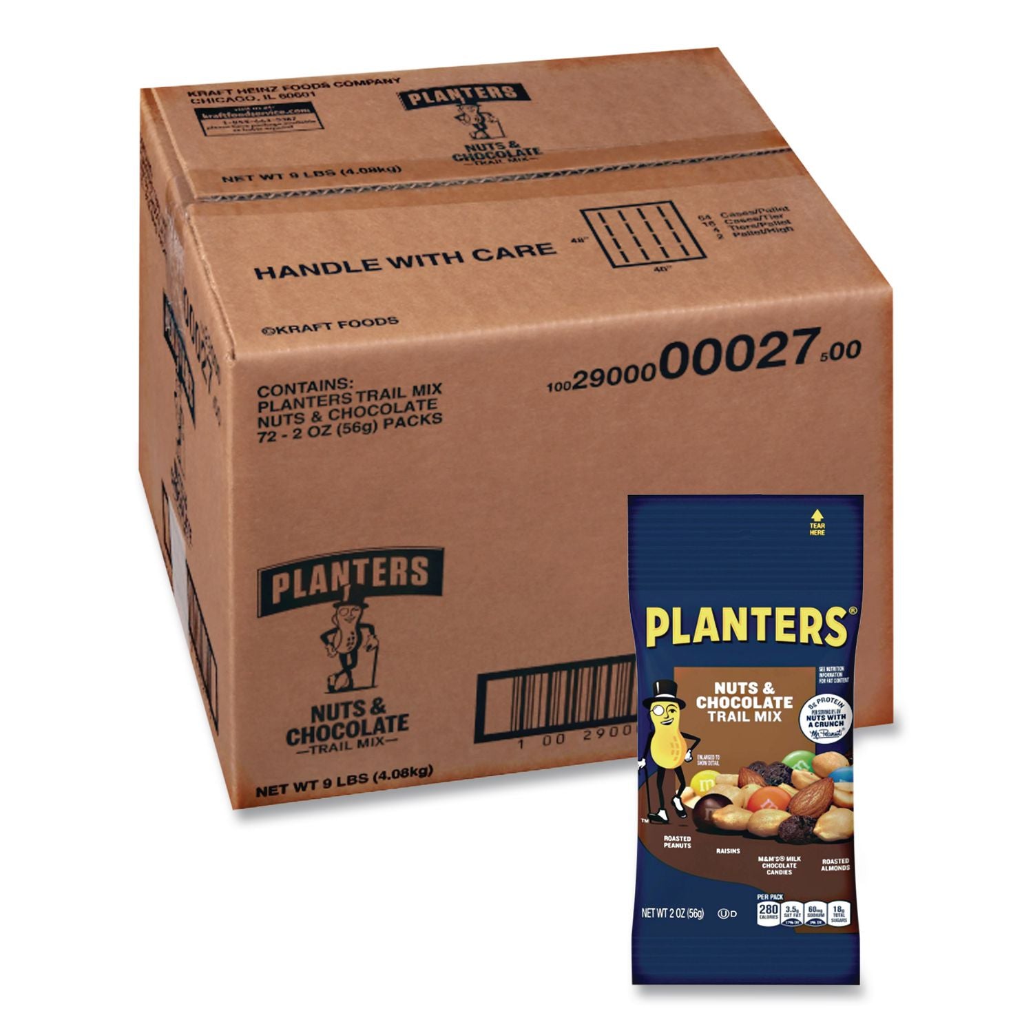 Trail Mix, Nut and Chocolate, 2 oz Bag, 72/Carton