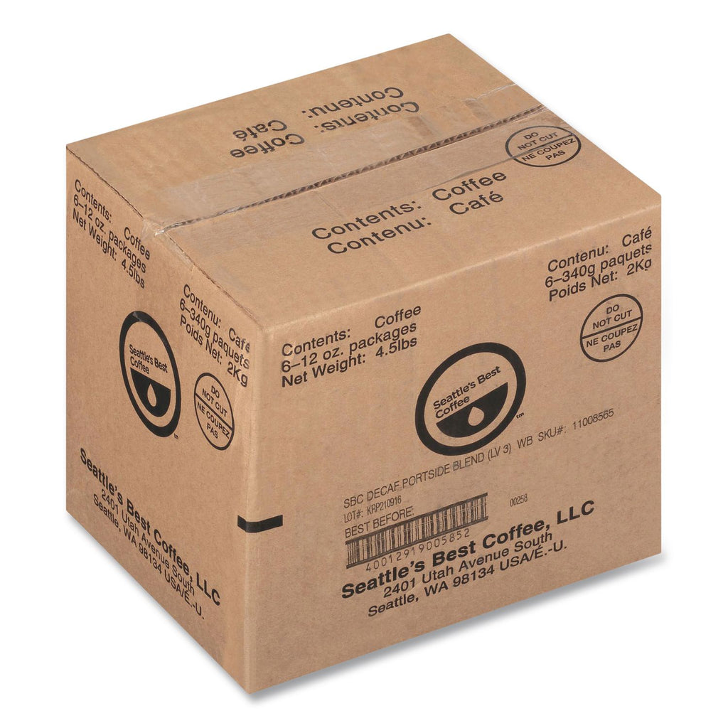 Port Side Blend Ground Coffee, Decaffeinated Medium Roast, 12 oz Bag, 6/Carton