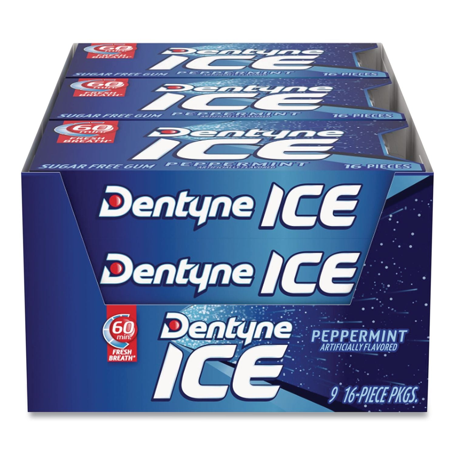 Sugarless Gum, Peppermint Flavor,16 Pieces/Pack, 9 Packs/Box