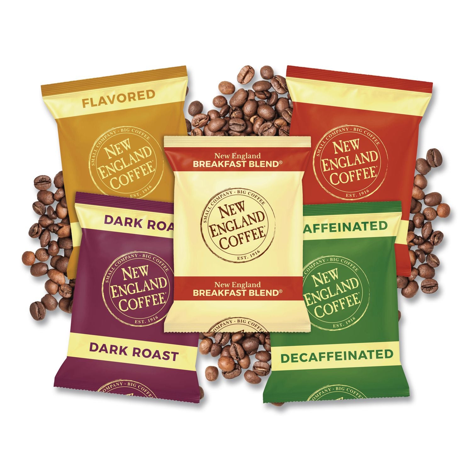 New England Coffee Portion Pack Decaf Breakfast Blend Coffee - Light/Medium - 2.5 oz Per Pack - 24 / Carton