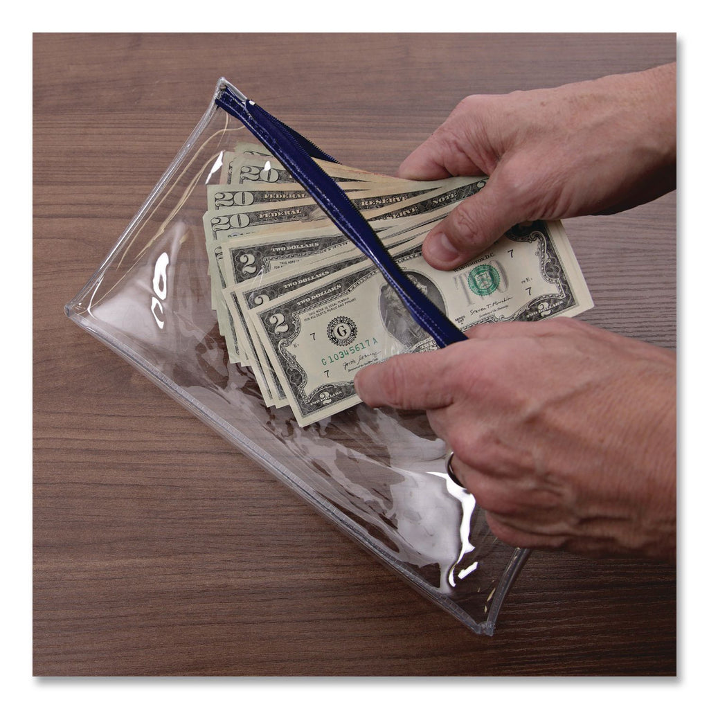 Zippered Wallets/Cases, Transparent Plastic, 11 x 6, Clear/Blue, 2/Pack
