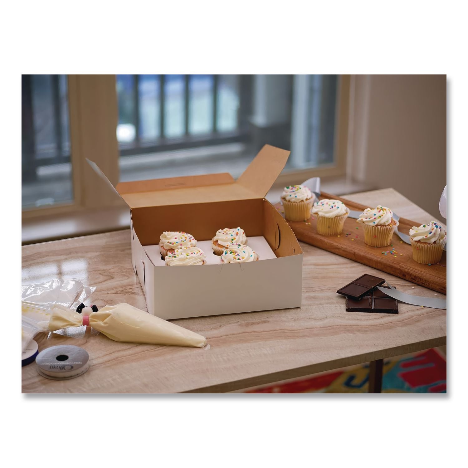 White One-Piece Non-Window Bakery Boxes, 12 x 12 x 6, White, Paper, 50/Carton