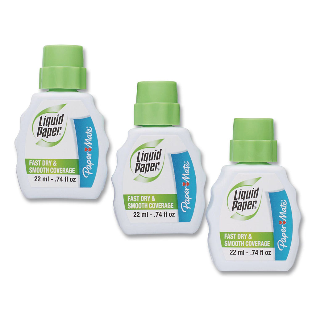 Fast Dry Correction Fluid, 22 ml Bottle, White, 3/Pack