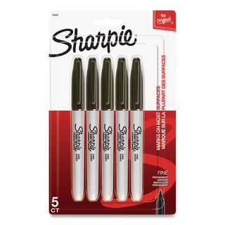 Fine Tip Permanent Marker, Fine Bullet Tip, Black, 5/Pack