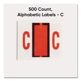 A-Z Color-Coded End Tab Filing Labels, C, 1 x 1.25, White, 500/Roll