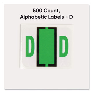 A-Z Color-Coded End Tab Filing Labels, D, 1 x 1.25, White, 500/Roll