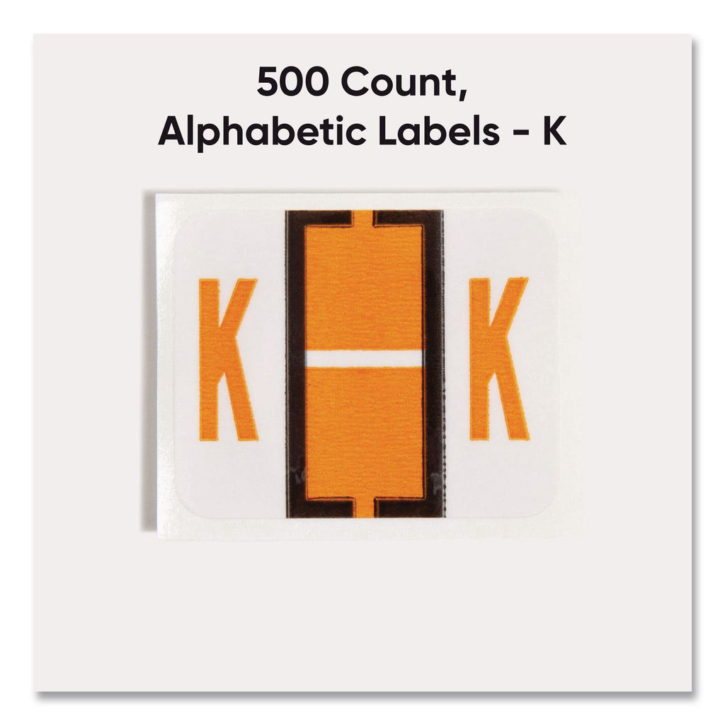 A-Z Color-Coded End Tab Filing Labels, K, 1 x 1.25, White, 500/Roll