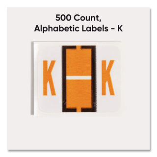A-Z Color-Coded End Tab Filing Labels, K, 1 x 1.25, White, 500/Roll