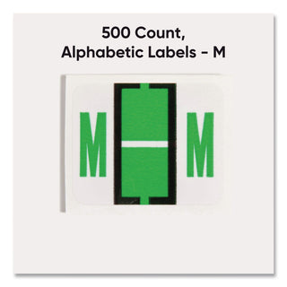 A-Z Color-Coded End Tab Filing Labels, M, 1 x 1.25, White, 500/Roll