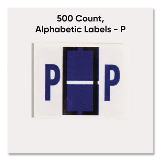 A-Z Color-Coded End Tab Filing Labels, P, 1 x 1.25, White, 500/Roll