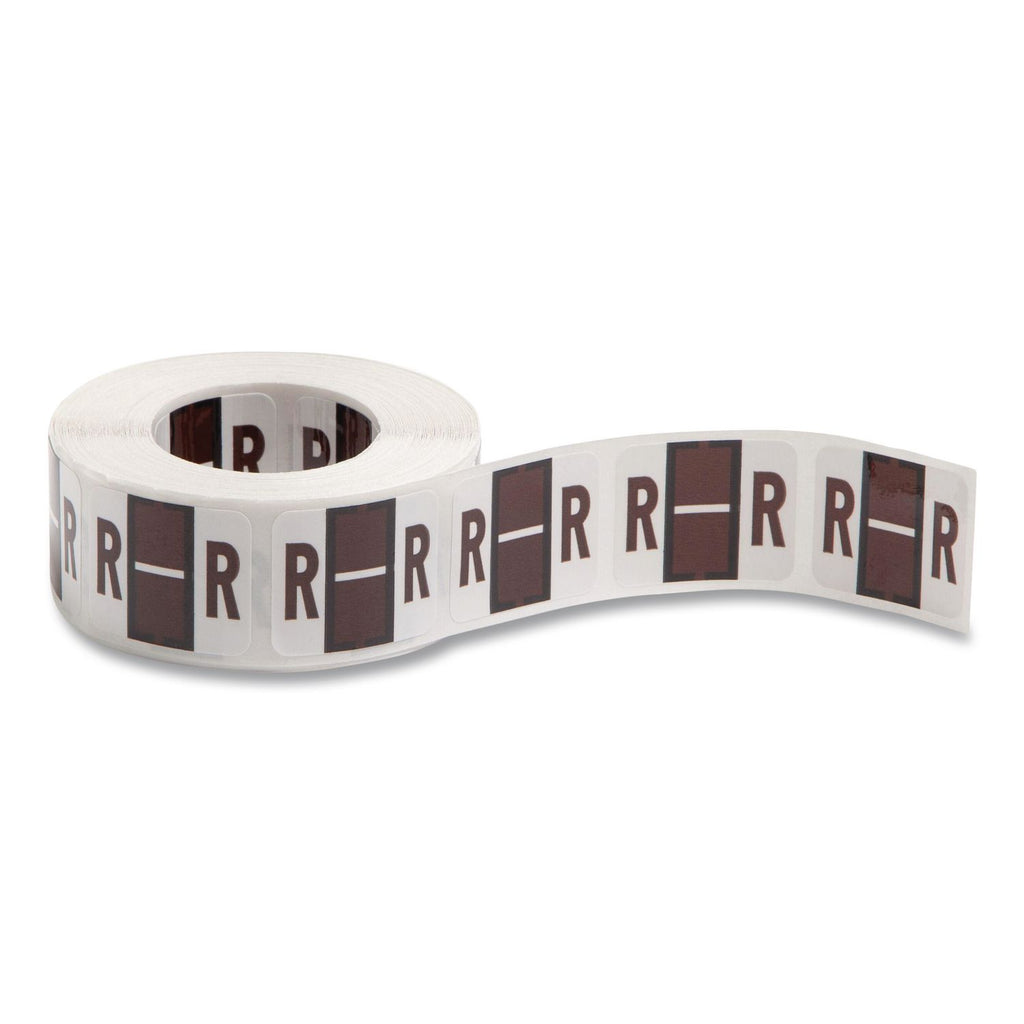 A-Z Color-Coded End Tab Filing Labels, R, 1 x 1.25, White, 500/Roll