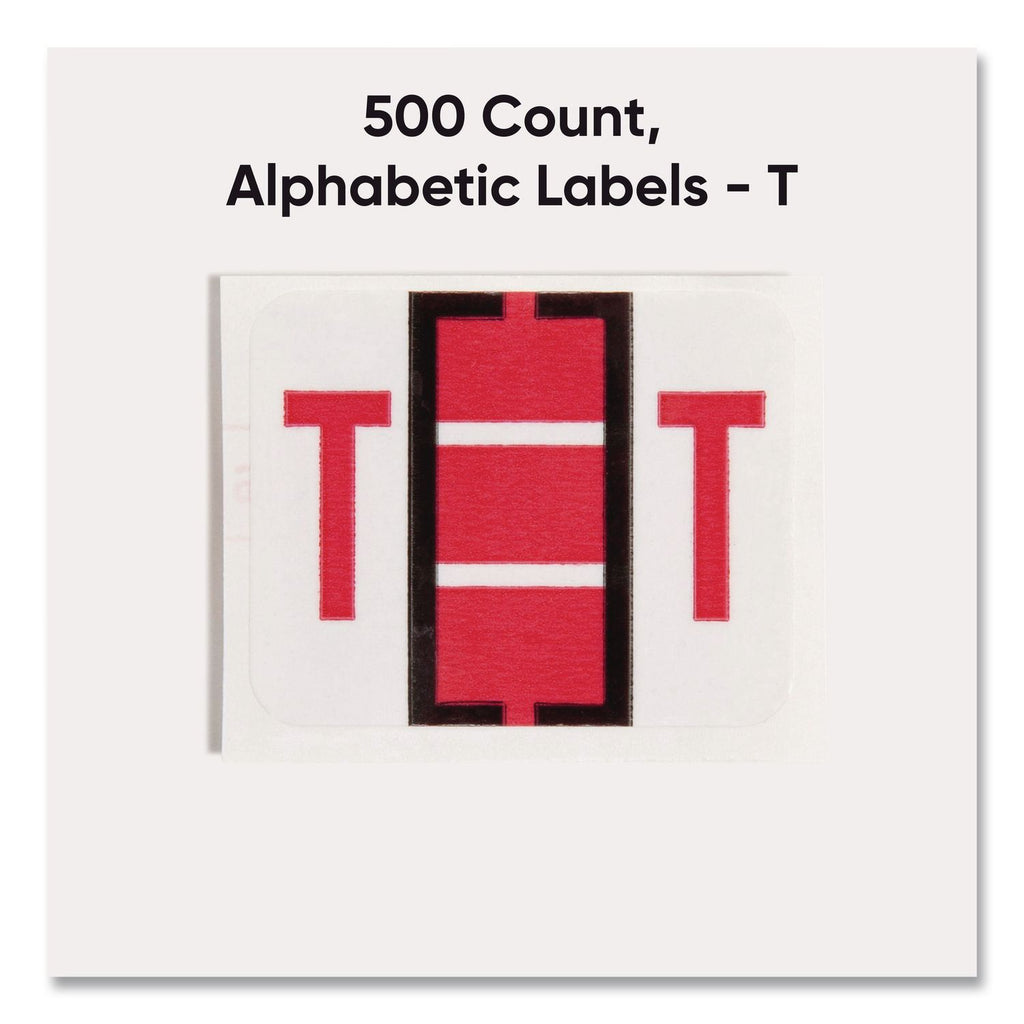 A-Z Color-Coded End Tab Filing Labels, T, 1 x 1.25, White, 500/Roll