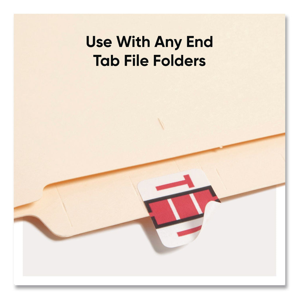 A-Z Color-Coded End Tab Filing Labels, T, 1 x 1.25, White, 500/Roll