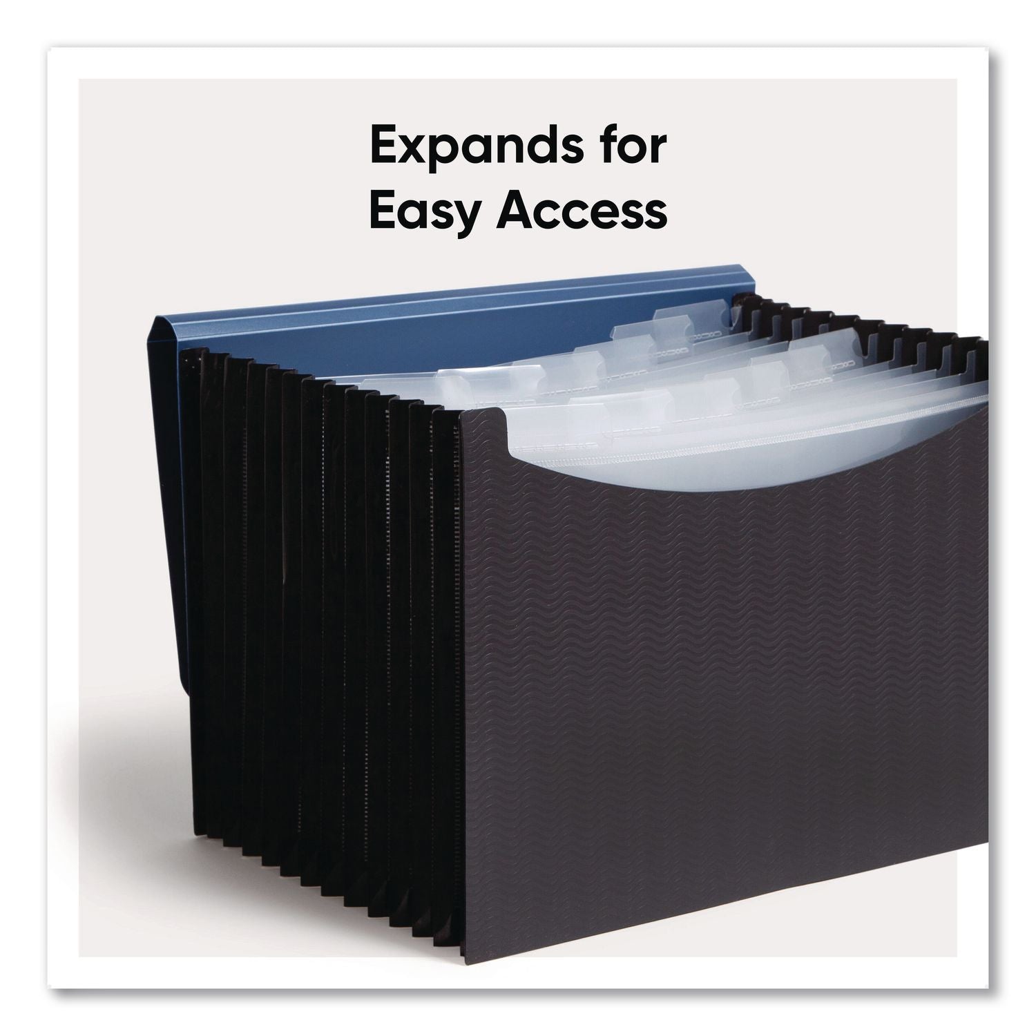12-Pocket Poly Expanding File, 0.88" Expansion, 12 Sections, Cord/Hook Closure, 1/6-Cut Tabs, Letter Size, Black/Blue