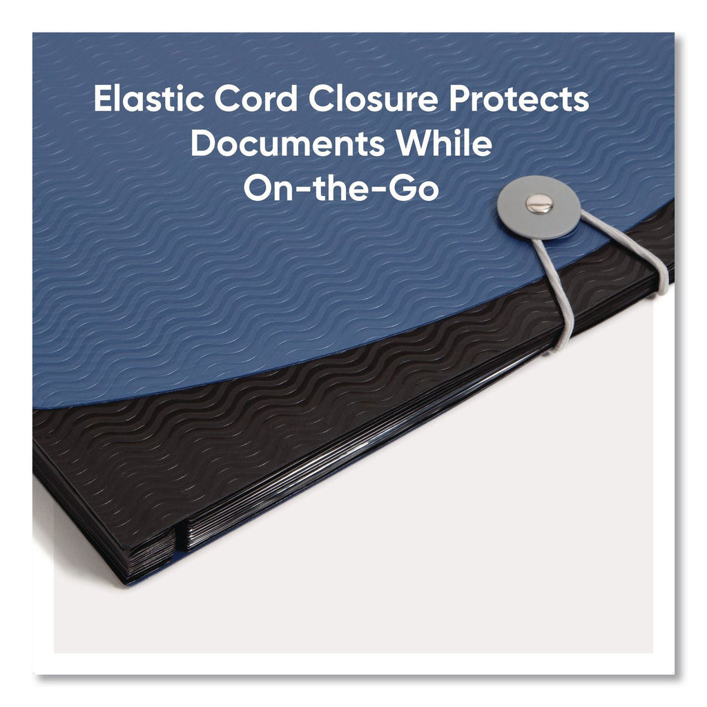 12-Pocket Poly Expanding File, 0.88" Expansion, 12 Sections, Cord/Hook Closure, 1/6-Cut Tabs, Letter Size, Black/Blue