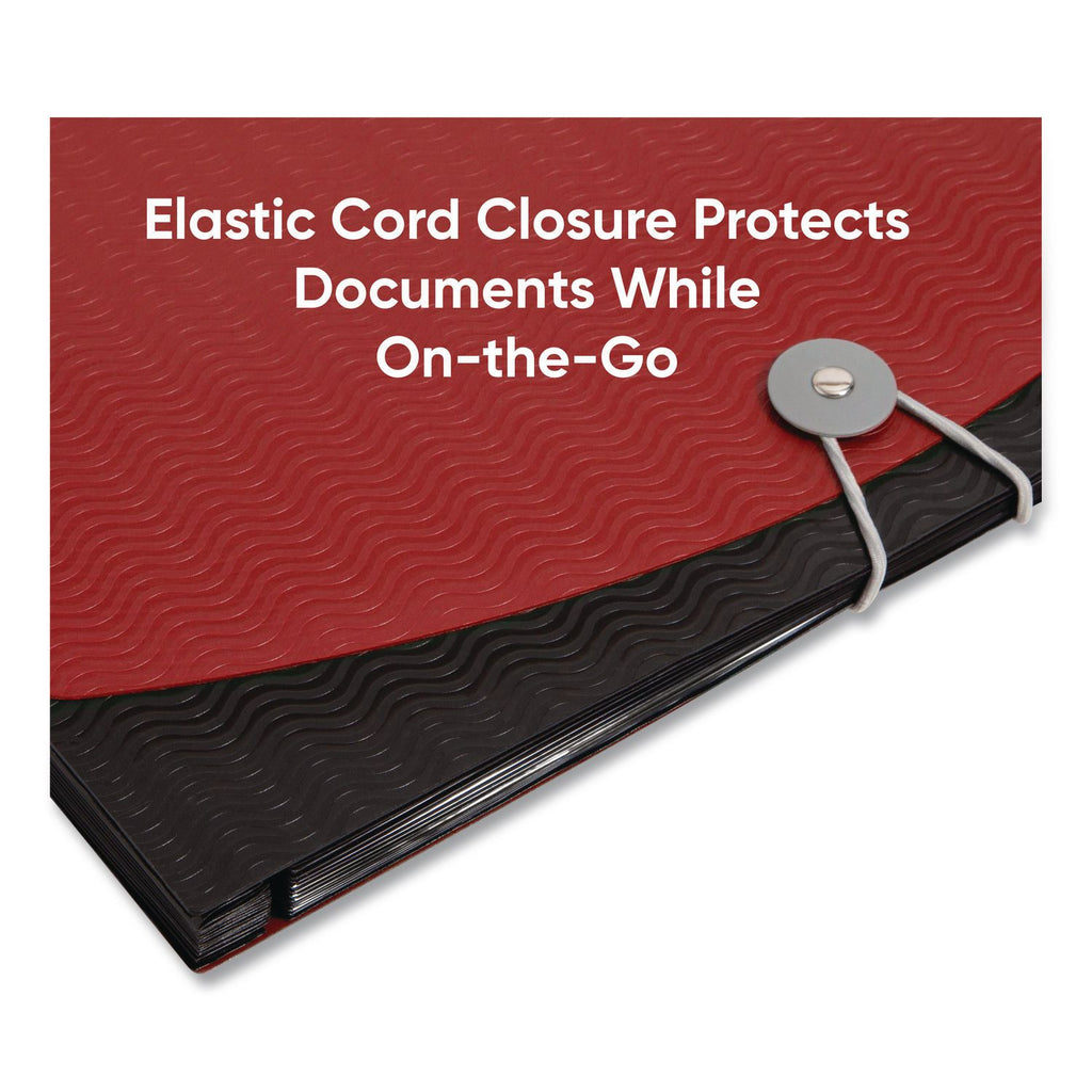12-Pocket Poly Expanding File, 0.88" Expansion, 12 Sections, Cord/Hook Closure, 1/6-Cut Tabs, Letter Size, Black/Red