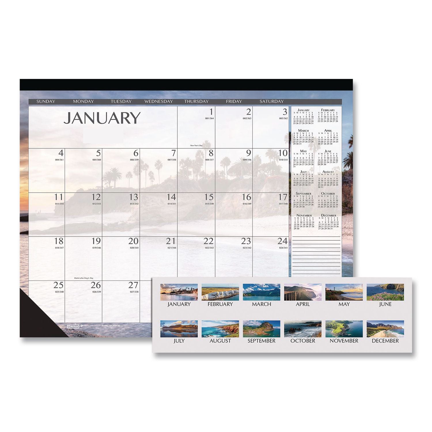 Recycled Earthscapes Desk Pad Calendar, Seascapes Photography, 18.5 x 13, Black Binding/Corners,12-Month (Jan to Dec): 2024