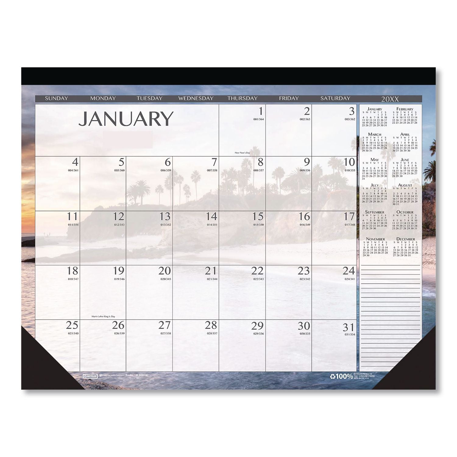 Recycled Earthscapes Desk Pad Calendar, Seascapes Photography, 18.5 x 13, Black Binding/Corners,12-Month (Jan to Dec): 2024