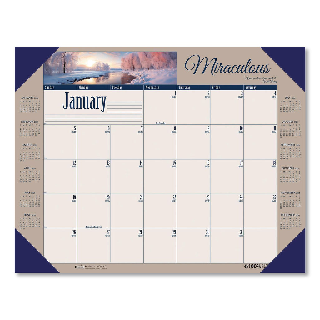 Earthscapes Recycled Monthly Desk Pad Calendar, Motivational Photos, 22 x 17, Blue Binding/Corners, 12-Month (Jan-Dec): 2024