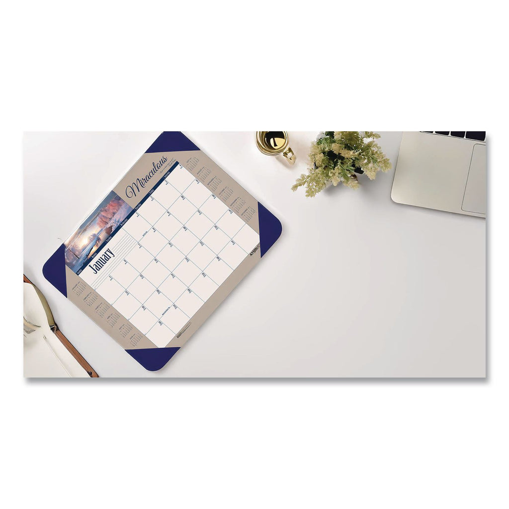 Earthscapes Recycled Monthly Desk Pad Calendar, Motivational Photos, 22 x 17, Blue Binding/Corners, 12-Month (Jan-Dec): 2024