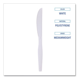 Mediumweight Polystyrene Cutlery, Knife, White, 100/Box