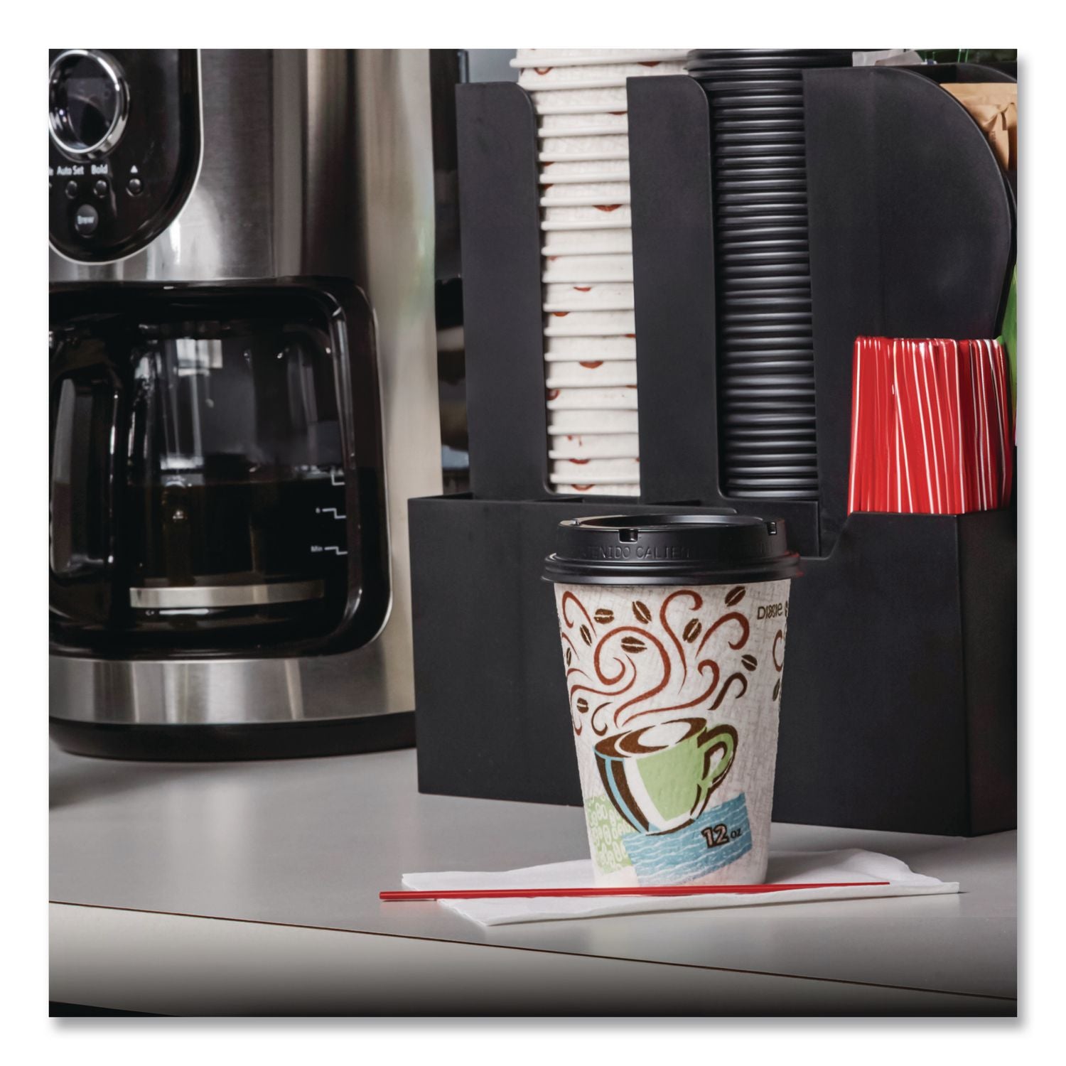 PerfecTouch Paper Hot Cups and Lids Combo, 12 oz, Multicolor, 50 Cups/Lids/Pack