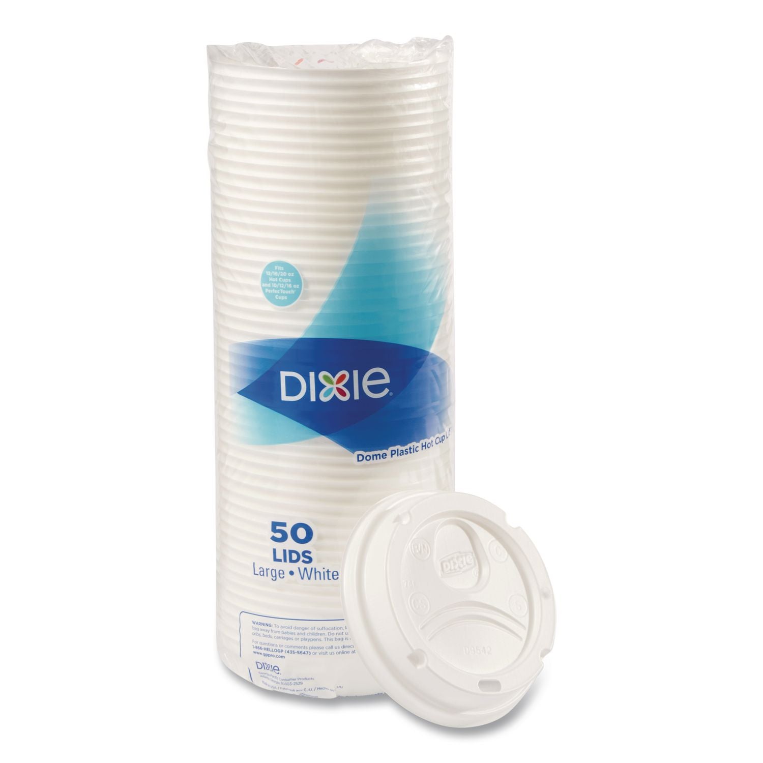 Dome Drink-Thru Lids, Fits 10 oz to 20 oz Dixie Paper Hot Cups, White, 100/Pack