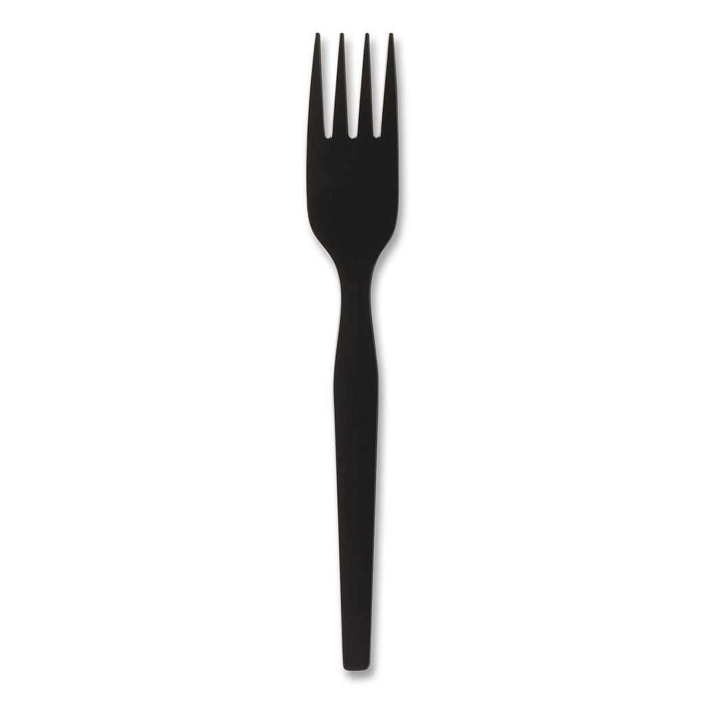SmartStock Plastic Cutlery Refill, Forks, 6", Series-O Heavyweight, Black, 40/Pack, 24 Packs/Carton