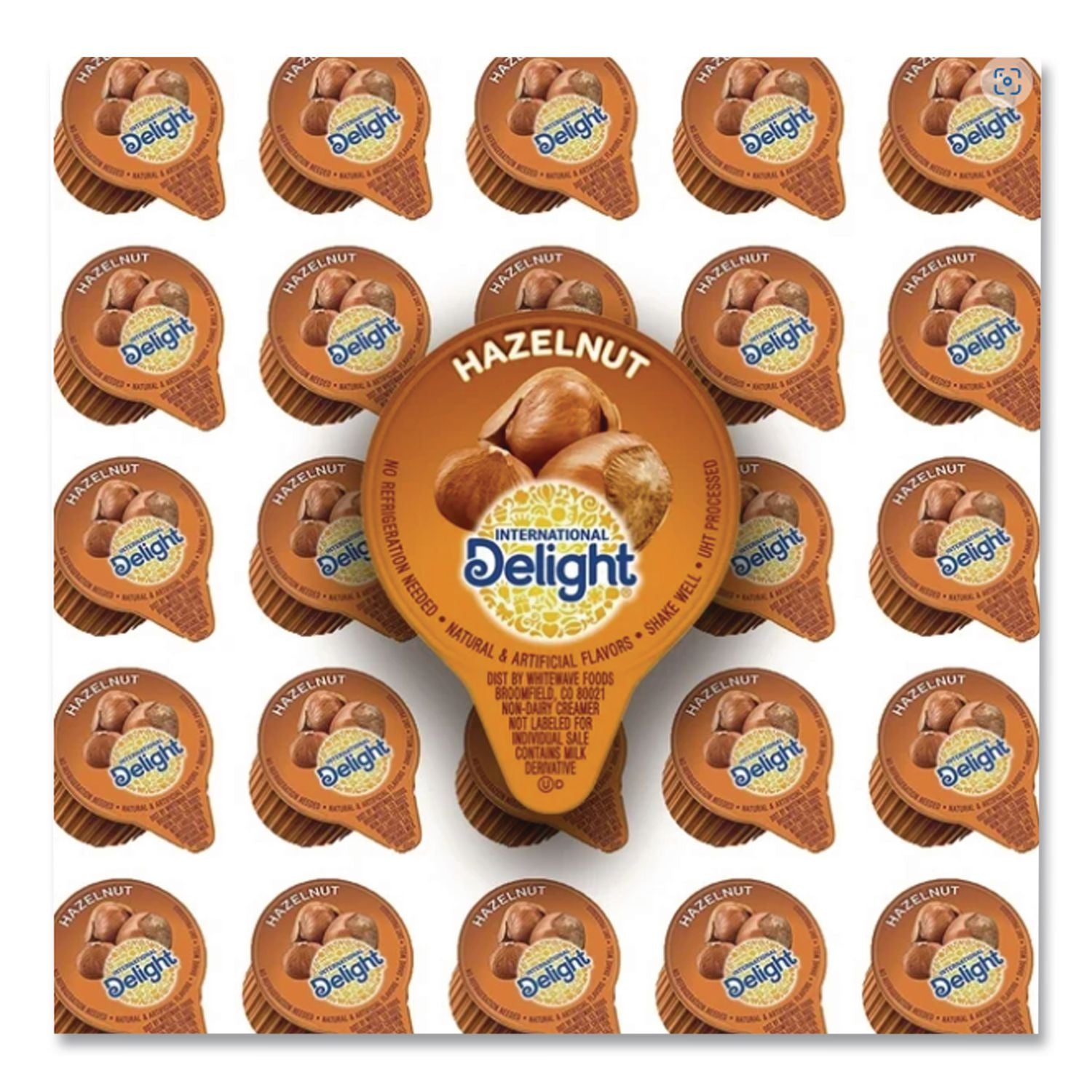 Flavored Liquid Non-Dairy Coffee Creamer, Hazelnut, 0.4375 oz Cup, 48/Box