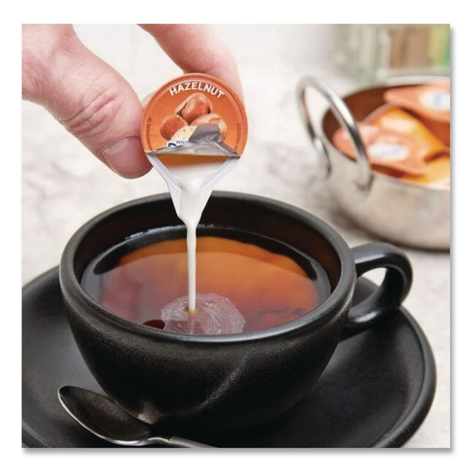 Flavored Liquid Non-Dairy Coffee Creamer, Hazelnut, 0.4375 oz Cup, 48/Box