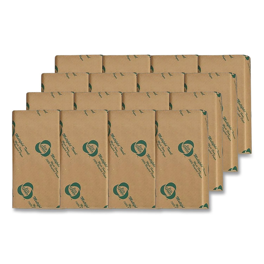 Recycled Multifold Paper Towels, 1-Ply, 9.5 x 9.5, Natural Kraft, 250/Pack, 16 Packs/Carton