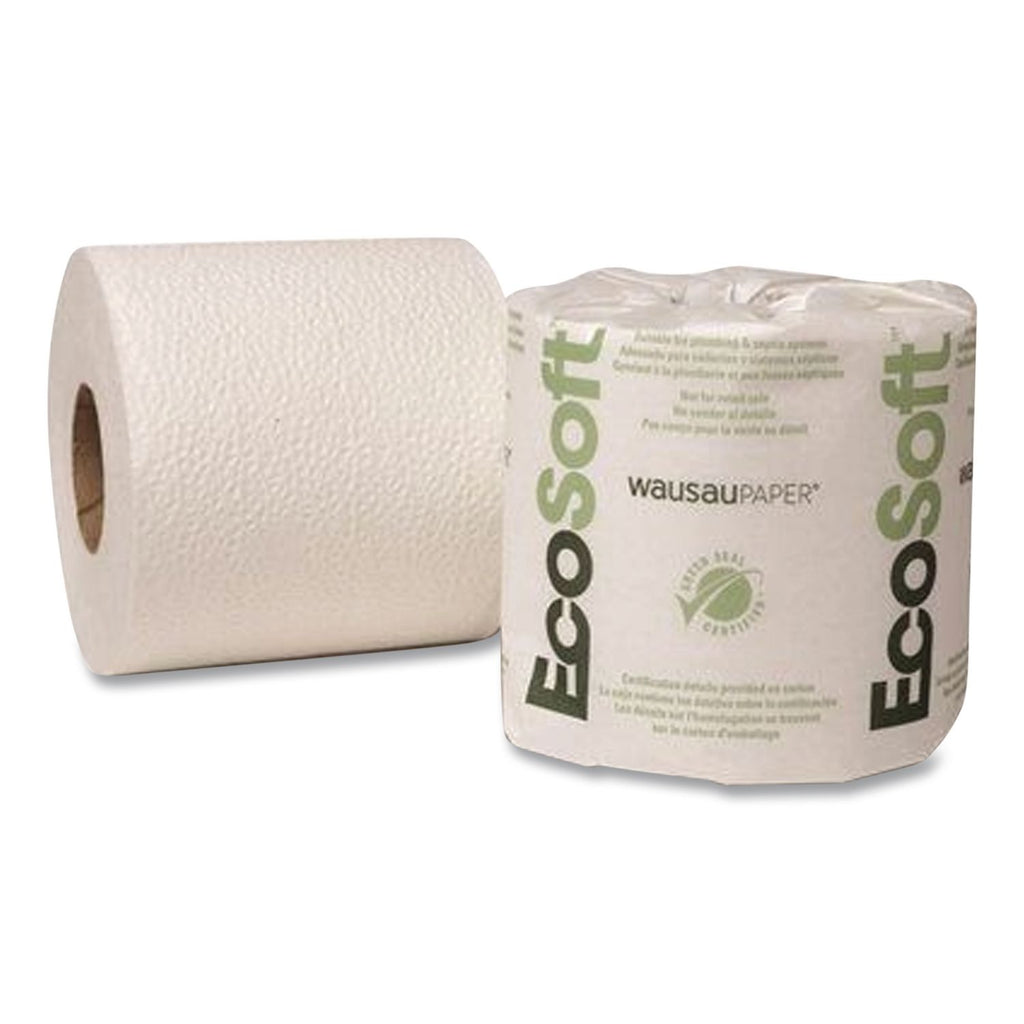 Recycled 1-Ply Standard Bathroom Tissue, Septic Safe, White, 4.4" Wide, 1,200 Sheets/Roll, 80 Rolls/Carton