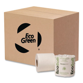 Recycled 1-Ply Standard Bathroom Tissue, Septic Safe, White, 4.4" Wide, 1,200 Sheets/Roll, 80 Rolls/Carton