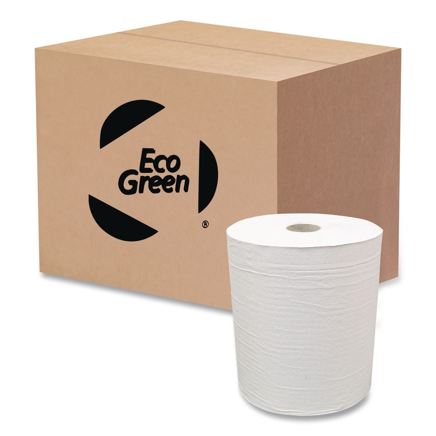 Hardwound Paper Towel Roll, Eco Green Paper, 1-Ply, 7.88" x 800 ft, White, 6/Carton