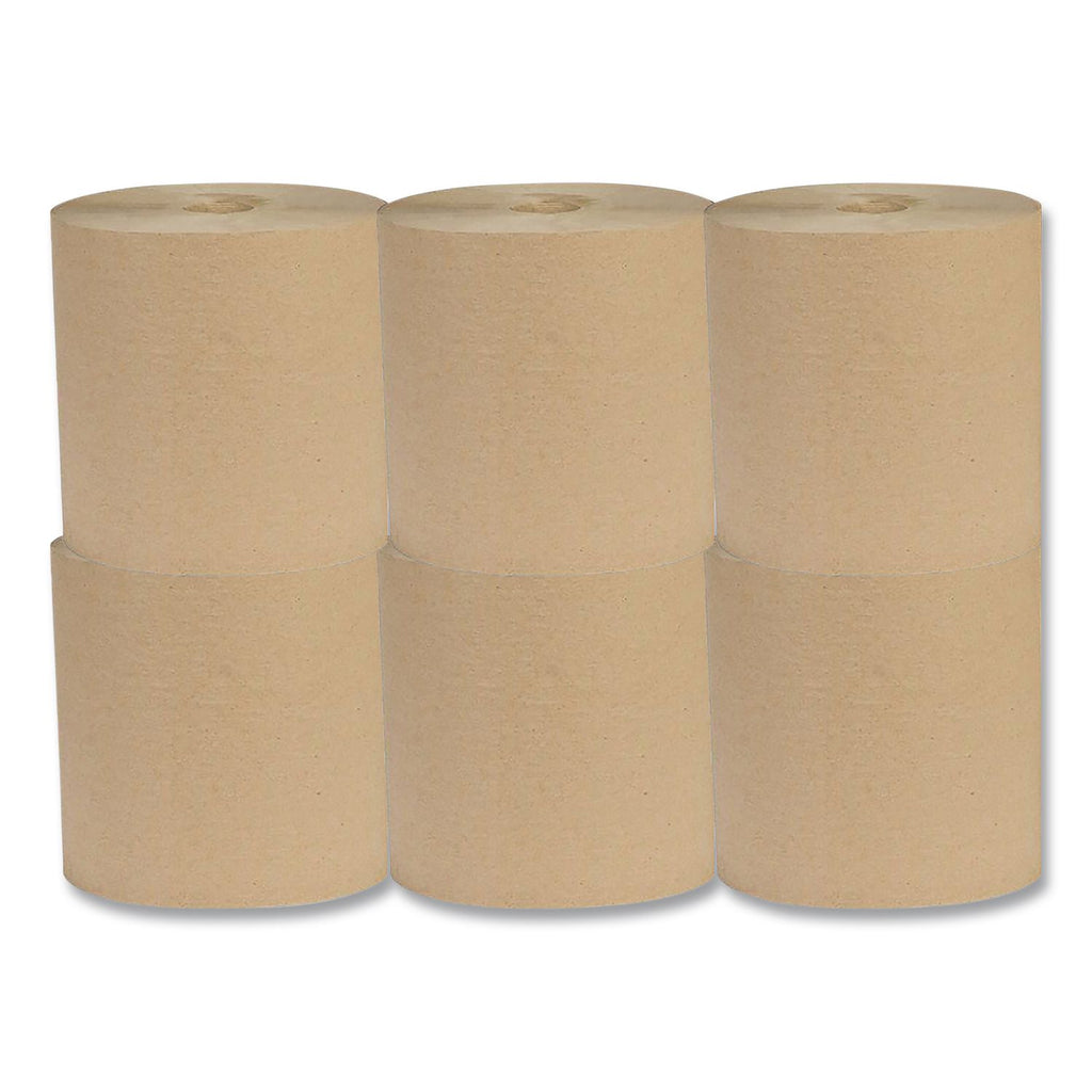 Recycled Hardwound Paper Towels, 1-Ply, 7.88" x 800 ft, 1.8 Core, Kraft, 6 Rolls/Carton