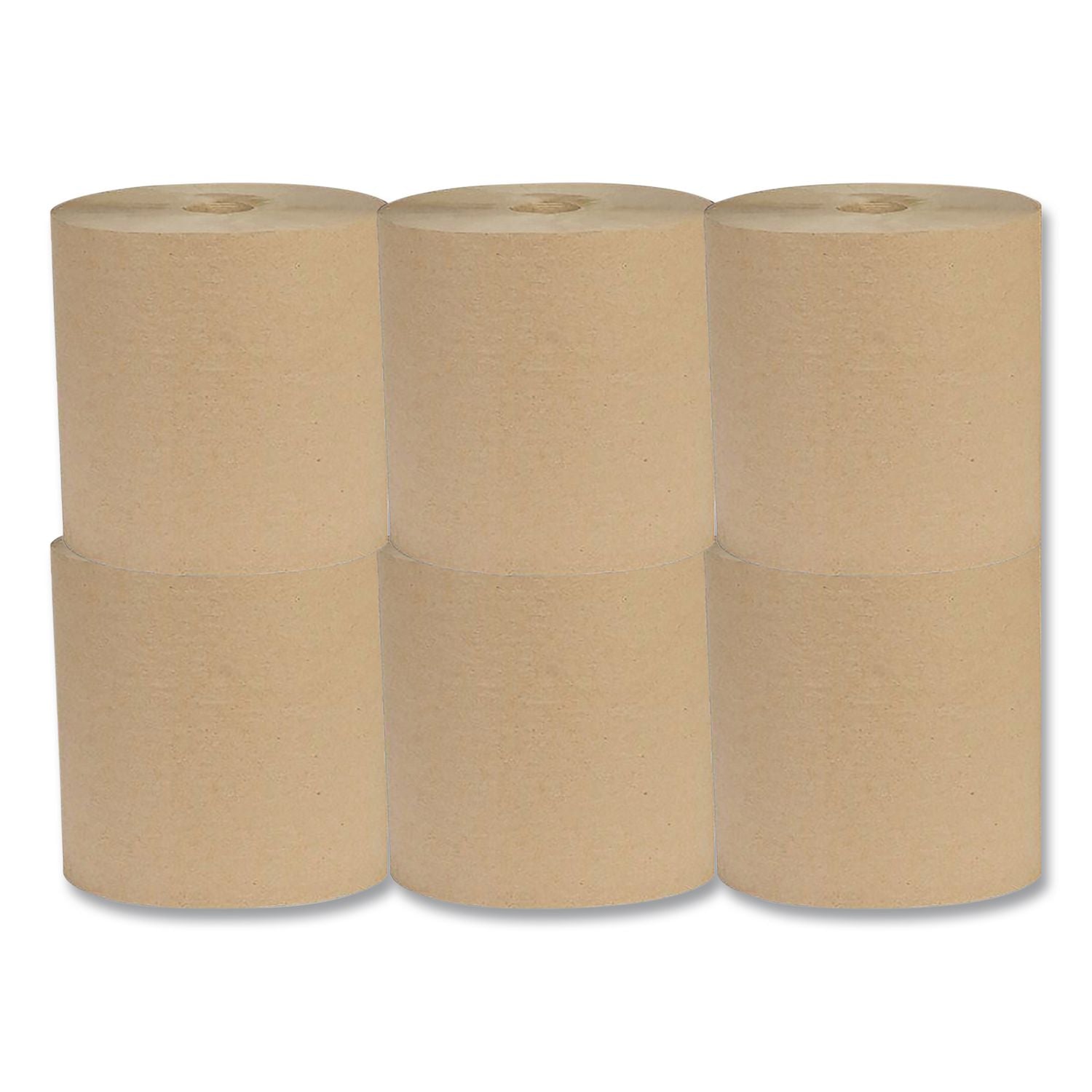 Recycled Hardwound Paper Towels, 1-Ply, 7.88" x 800 ft, 1.8 Core, Kraft, 6 Rolls/Carton