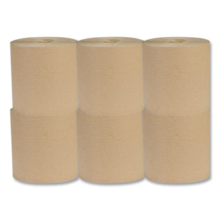 Recycled Hardwound Paper Towels, 1-Ply, 7.88" x 800 ft, 1.8 Core, Kraft, 6 Rolls/Carton