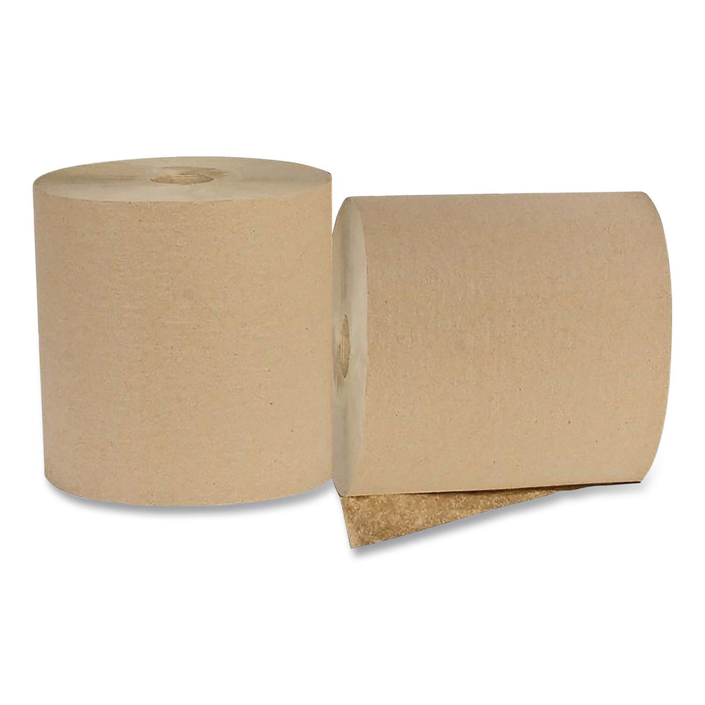 Recycled Hardwound Paper Towels, 1-Ply, 7.87" x 700 ft, Kraft, 12 Rolls/Carton