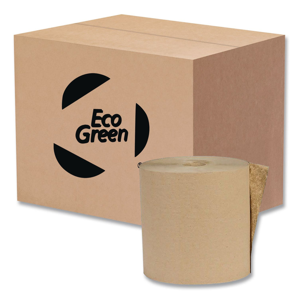 Recycled Hardwound Paper Towels, 1-Ply, 7.87" x 700 ft, Kraft, 12 Rolls/Carton