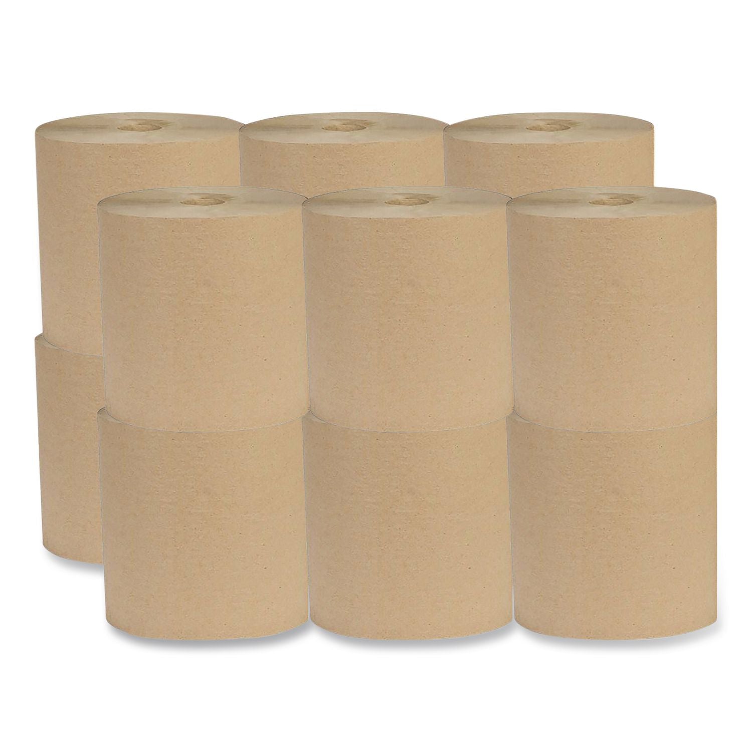 Recycled Hardwound Paper Towels, 1-Ply, 8" x 600 ft, 1.6 Core, Kraft, 12 Rolls/Carton