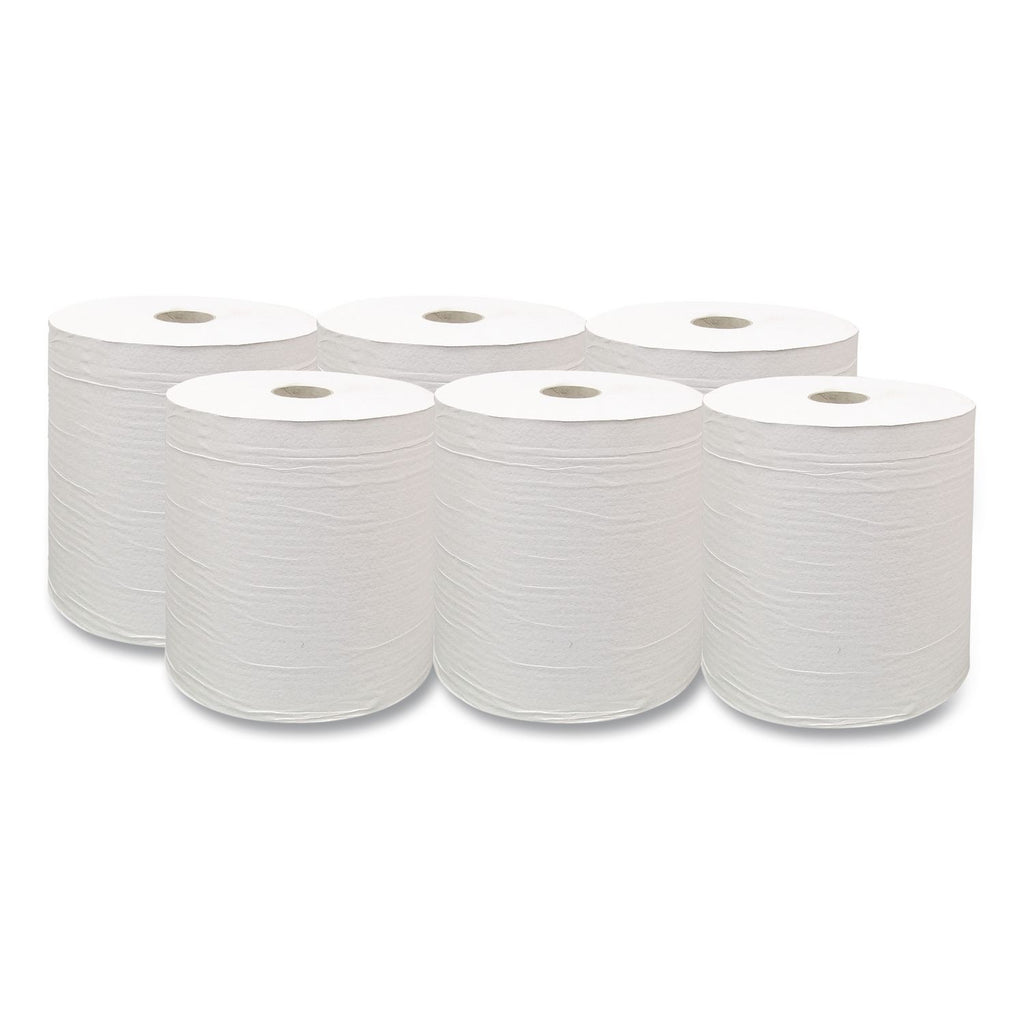 Recycled Hardwound Paper Towels, 1-Ply, 7.87" x 900 ft, White, 6 Rolls/Carton