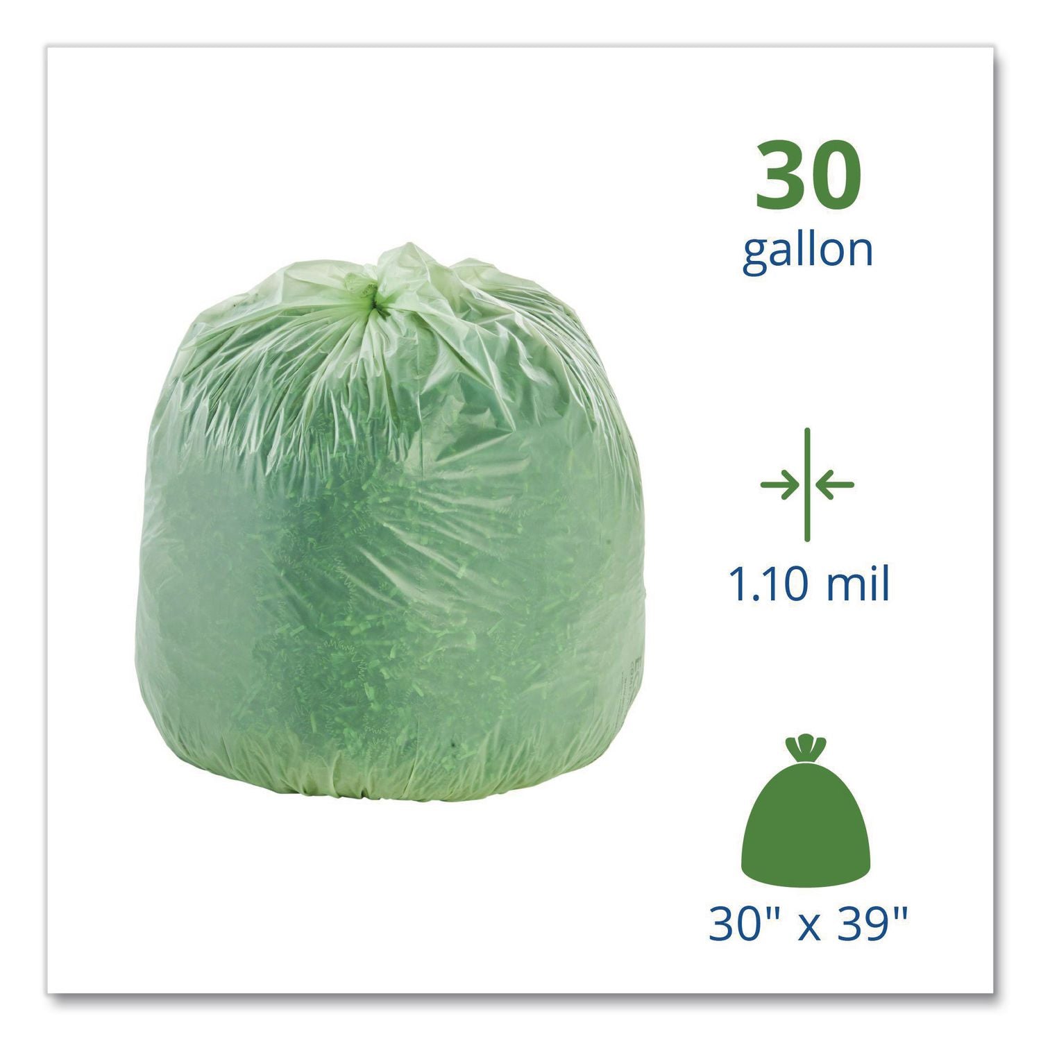 EcoSafe-6400 Bags, 30 gal, 1.1 mil, 30" x 39", Green, 48/Box