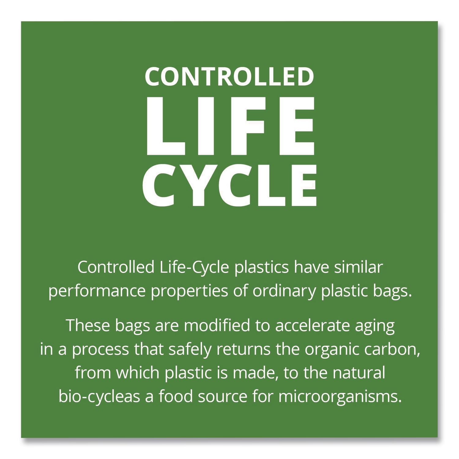 Controlled Life-Cycle Plastic Trash Bags, 33 gal, 1.1 mil, 33" x 40", Green, 40/Box