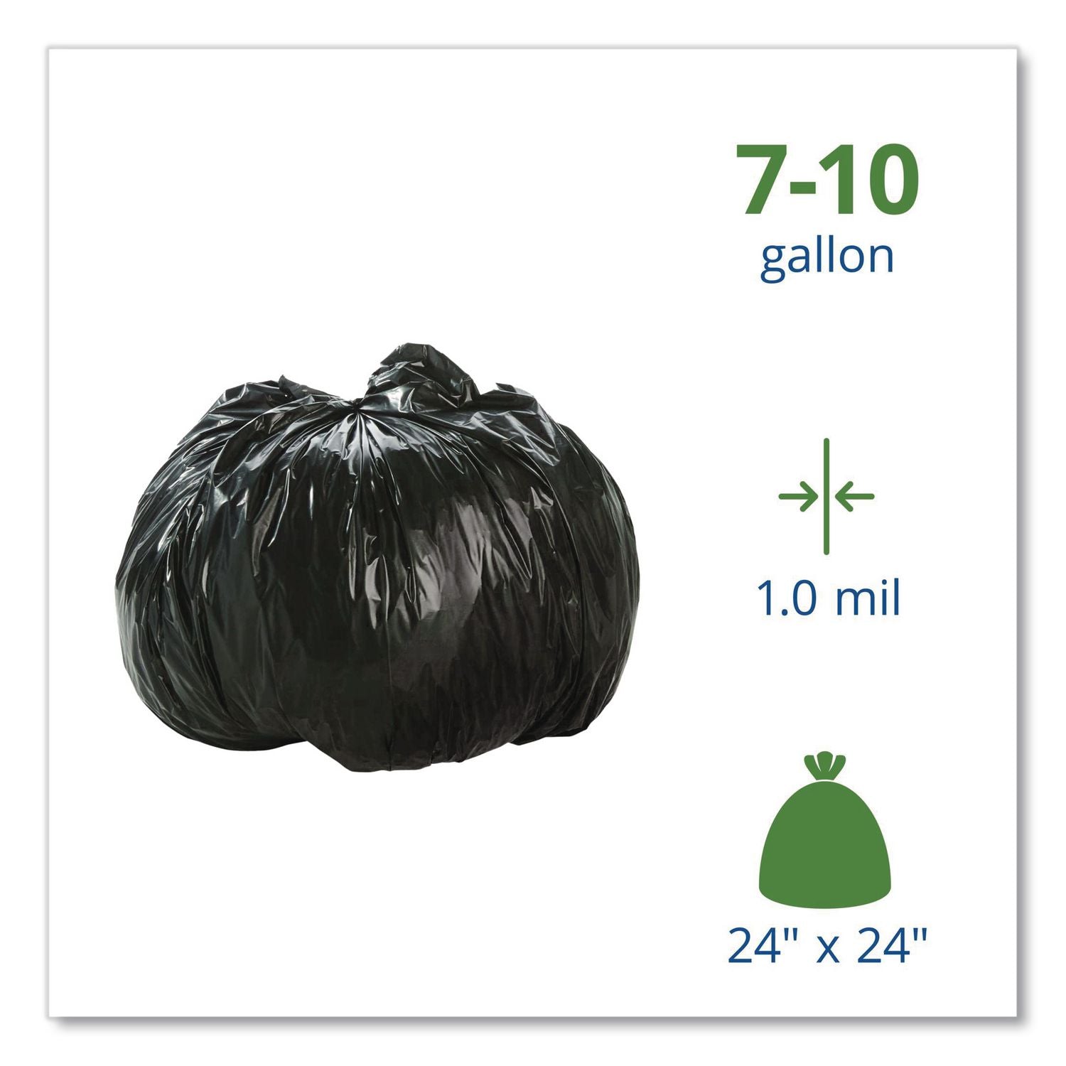 Total Recycled Content Plastic Trash Bags, 10 gal, 1 mil, 24" x 24", Brown/Black, 250/Carton