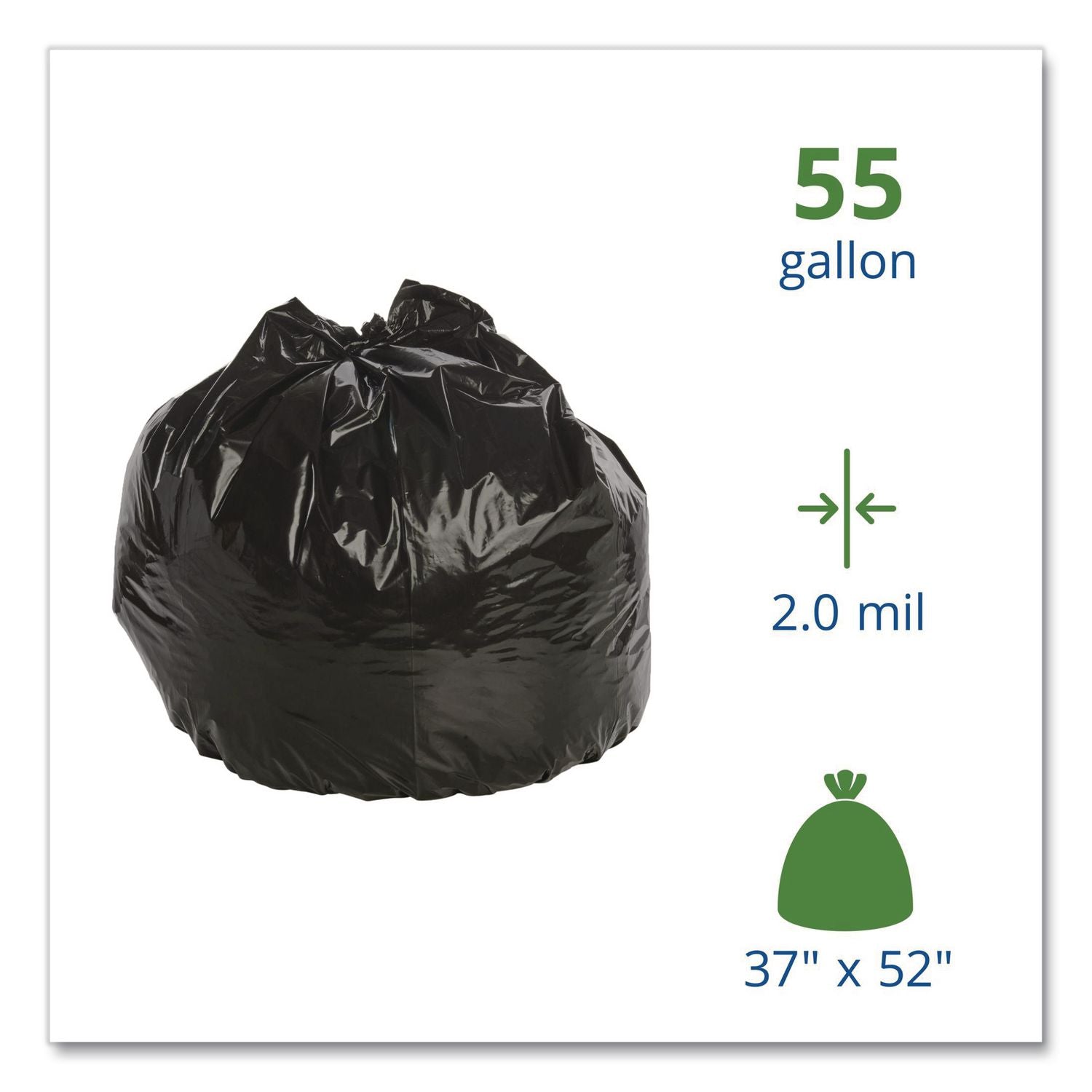 Insect-Repellent Trash Bags, 55 gal, 2 mil, 37" x 52", Black, 65/Box