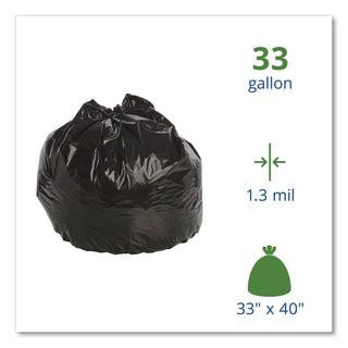 Total Recycled Content Plastic Trash Bags, 33 gal, 1.3 mil, 33" x 40", Brown/Black, 100/Carton